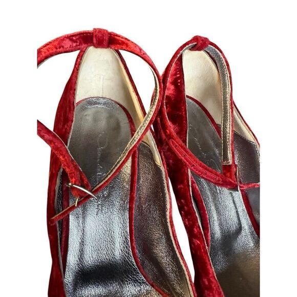 Oscar de la Renta Red Velvet Mary Jane Heels – Size US 6 / EU 36 - Picture 8 of 11